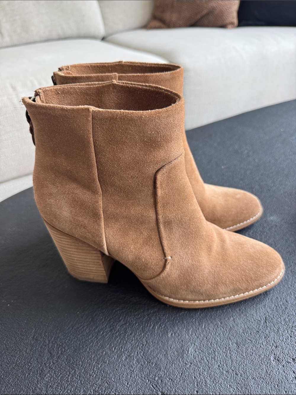 Splendid Suede Tan Women's Ankle Booties with Stacked Heel